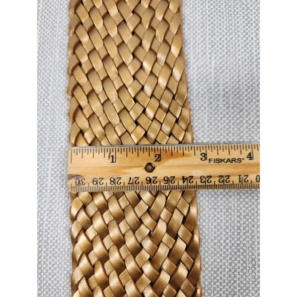Talbots Medium Wide Belt Bronze Woven Braided Leather Boho Hippie Bohemian